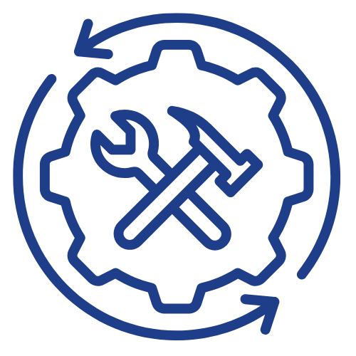 Icono que representa mediante un engranaje y herramientas , la reforma del inmueble de forma pasiva para los inversores