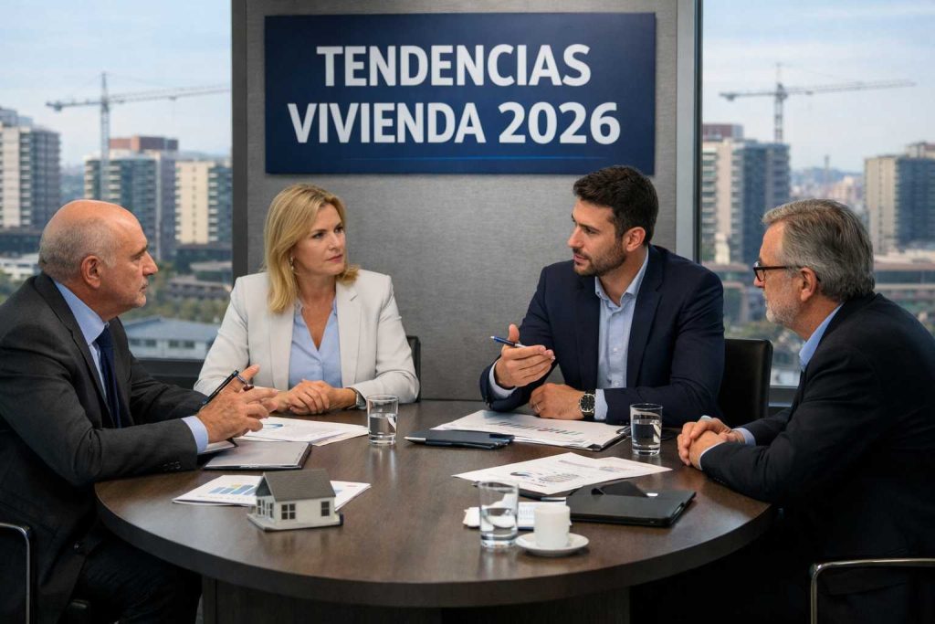 4 personas en una mesa redonda en la que debaten sobre el precio de la vivienda en 2026