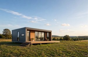 Una bonita casa prefabricada en un terreno rustico despejado