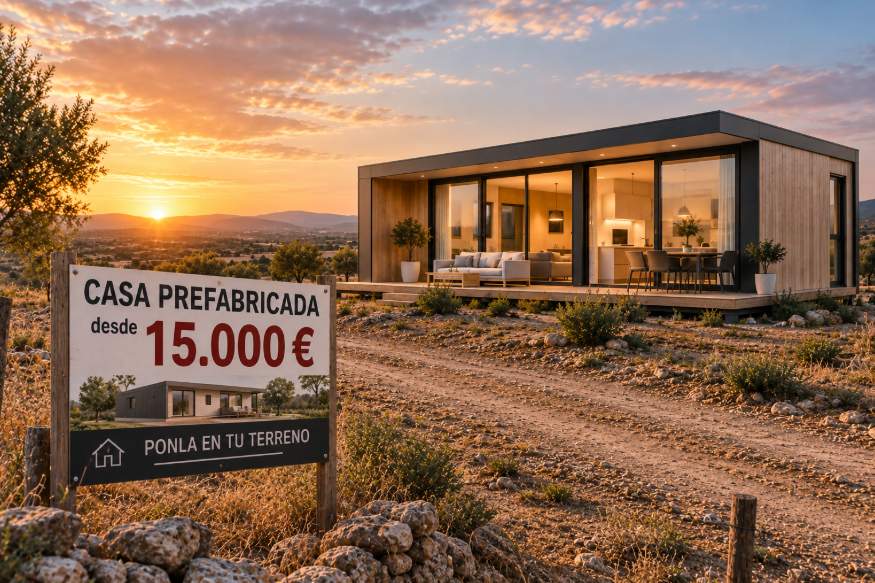Foto de una casa prefabricada preciosa con una cartel de oferta que parece demasiado bueno para ser verdad